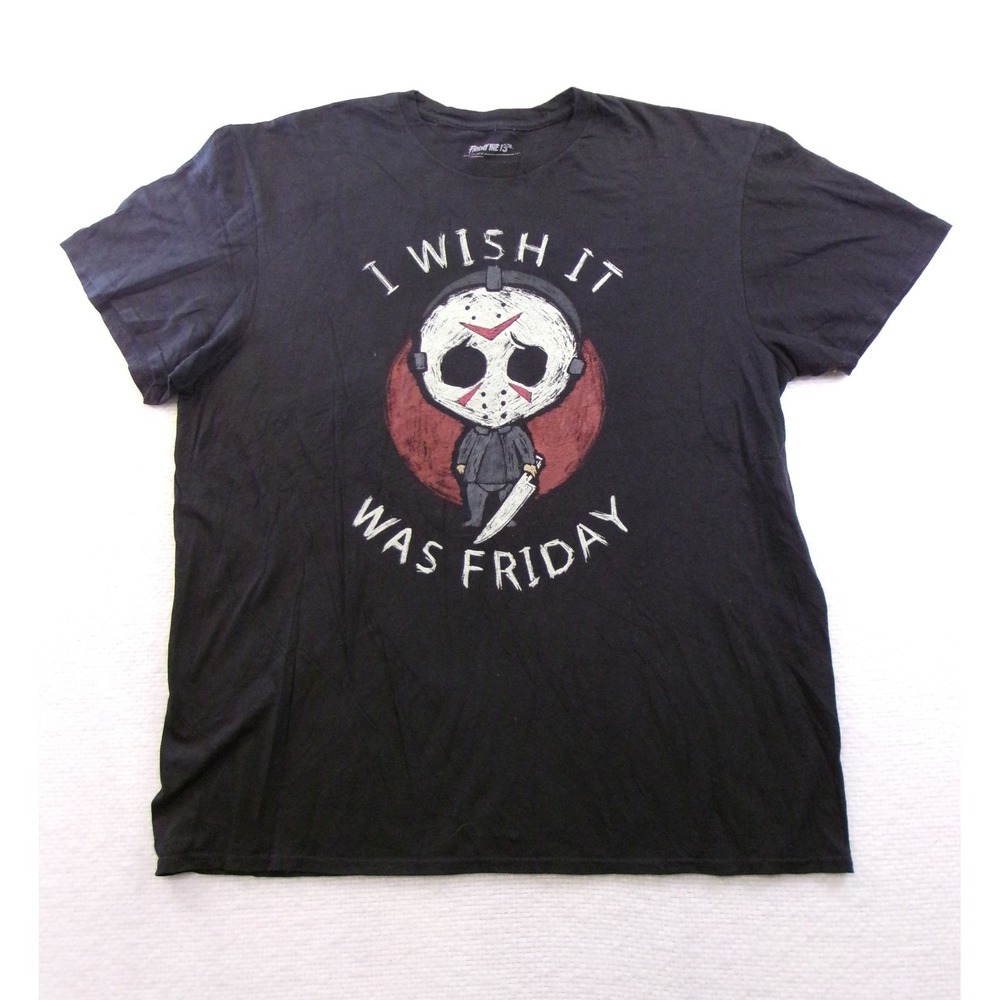 Friday the 13th T-Shirt Mens XL Black "I Wish It Was Friday" Jason Tee